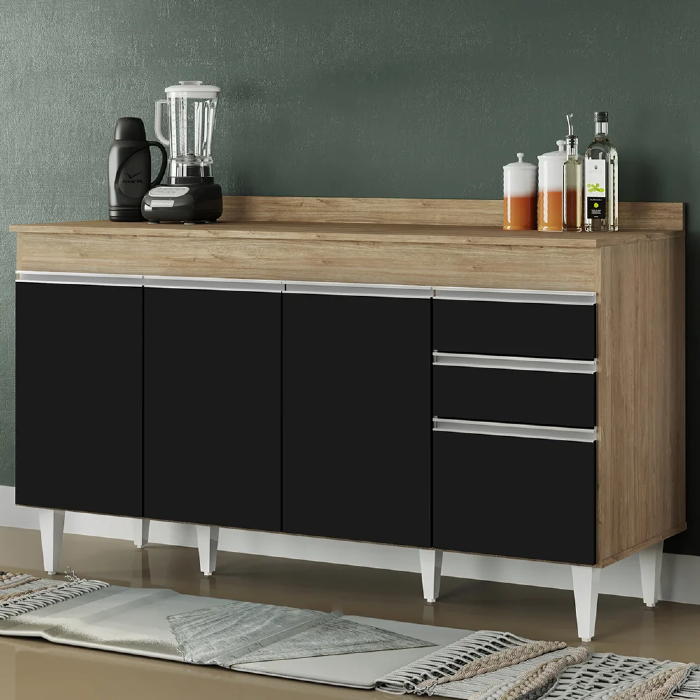 Balcão Gabinete para pia com Tampo 150cm Marrocos Castanho/Preto - Lumil