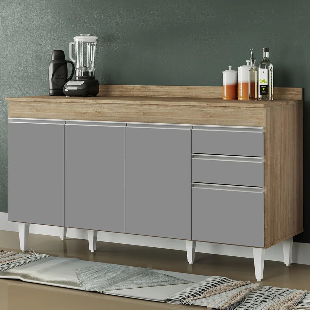 Balcão Gabinete para pia com Tampo 150cm Marrocos Castanho/Cinza - Lumil