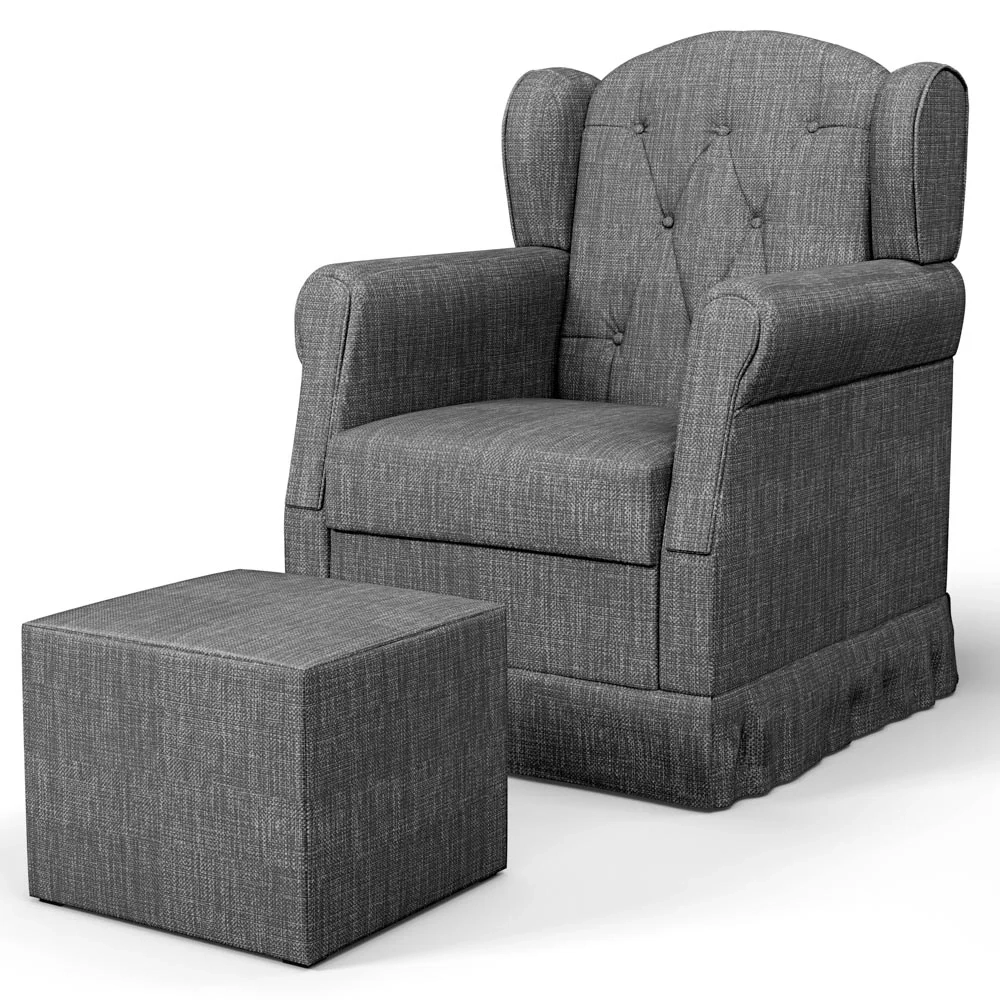 Poltrona de Amamentação Fixa com Puff Lucy Z39 Linho Cinza Escuro - Mpozenato