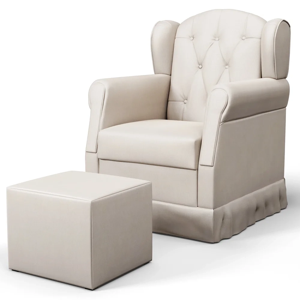 Poltrona de Amamentação Fixa com Puff Lucy Z39 Suede Bege - Mpozenato