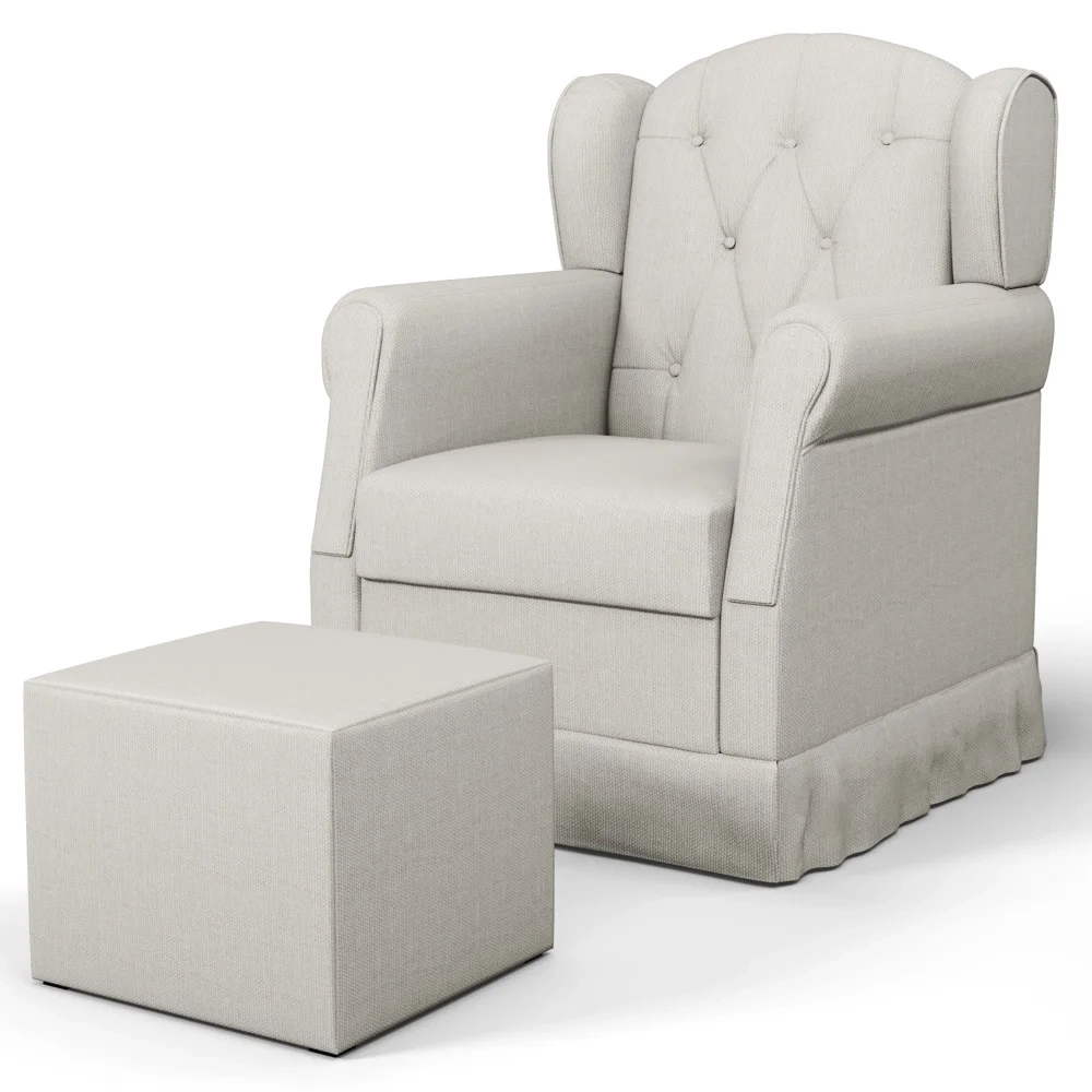 Poltrona de Amamentação Fixa com Puff Lucy Z39 Linho Off White - Mpozenato