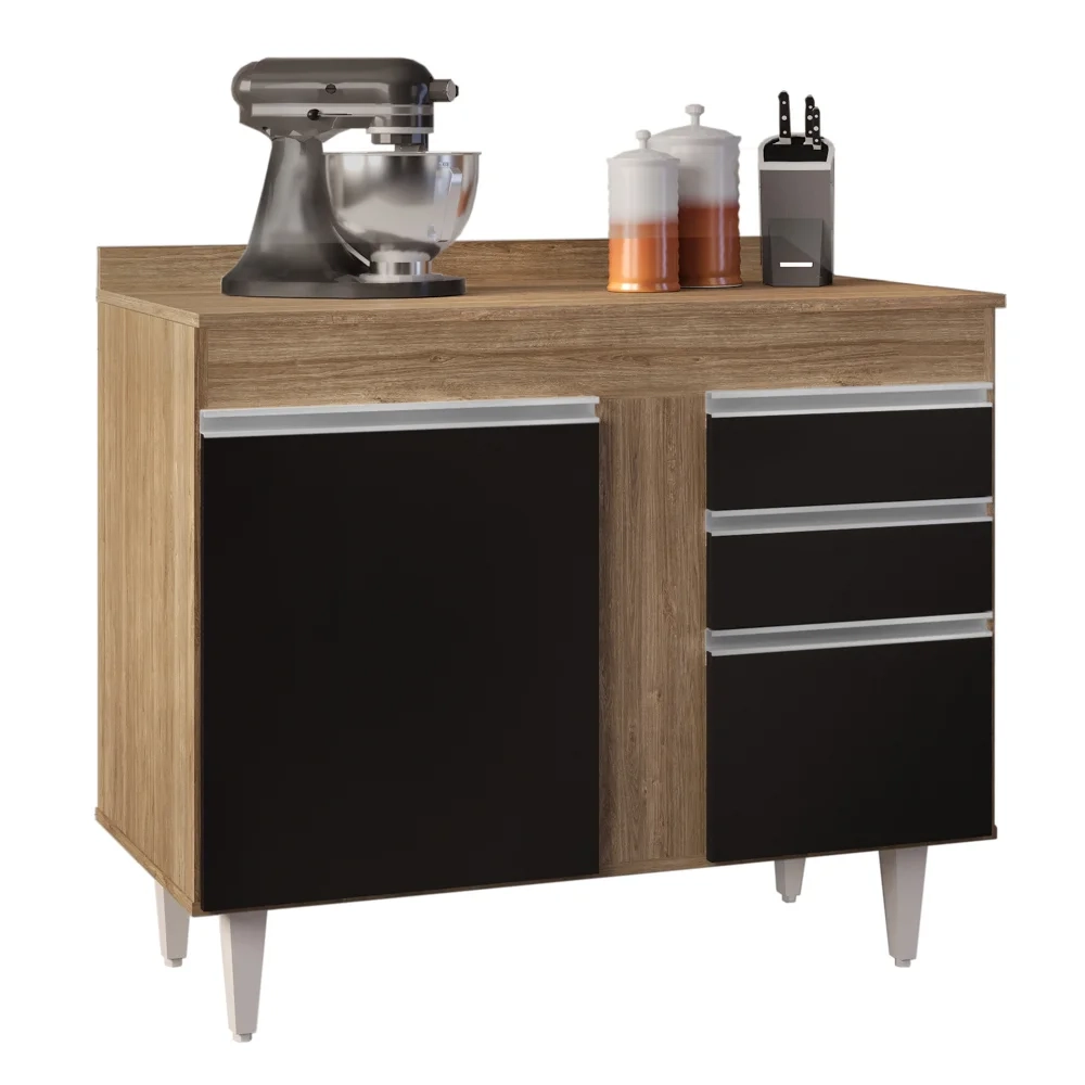 Balcão Gabinete 100cm com Tampo 2 Portas Luziania Castanho/Preto - Lumil