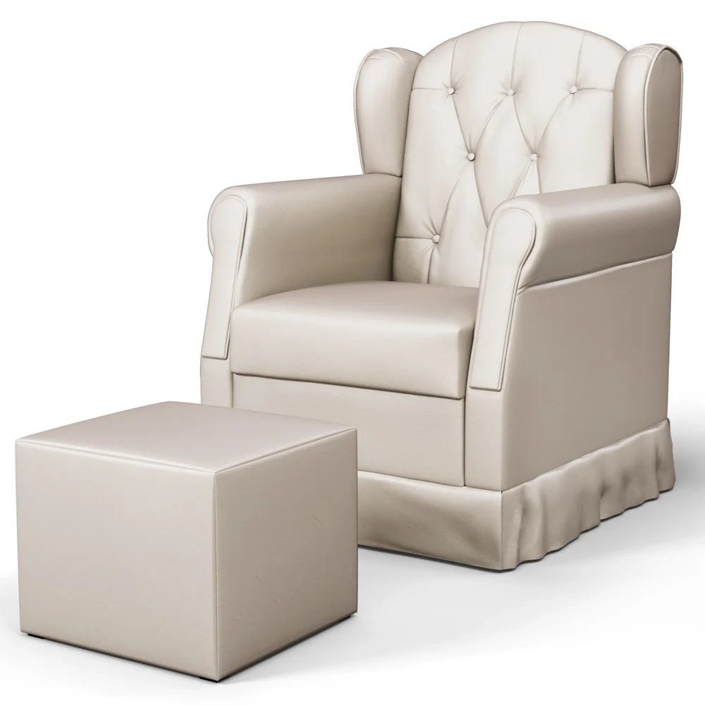 Poltrona de Amamentação Balanço e Puff Lucy Z39 Sintético Bege - Mpozenato