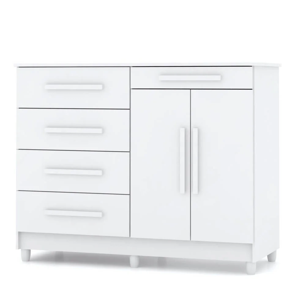 Cômoda para Quarto com Sapateira 2 Portas 4 Gavetas Lírio V02 Branco - Mpozenato