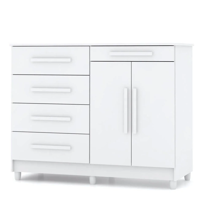Cômoda para Quarto com Sapateira 2 Portas 4 Gavetas Lírio V02 Branco - Mpozenato