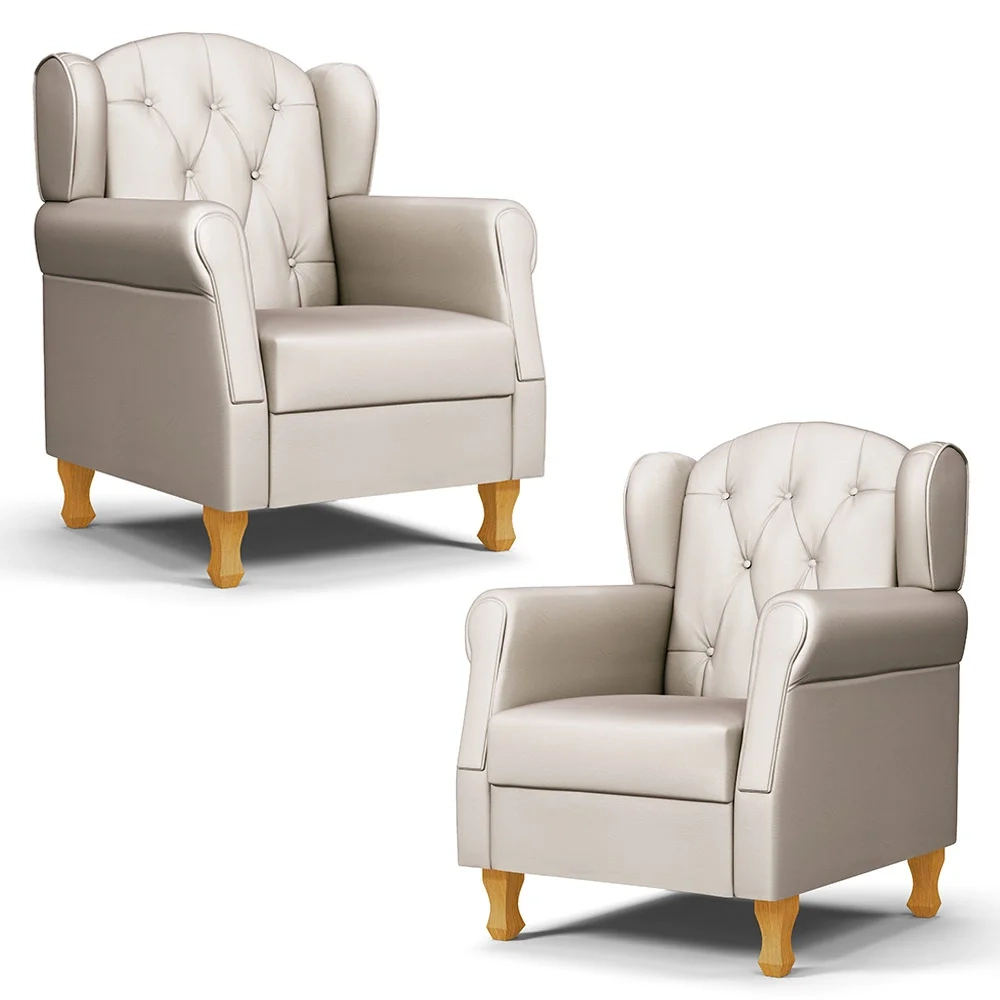 Kit 02 Poltronas de Amamentação Pés Madeira Lucy Z39 Sintético Bege - Mpozenato