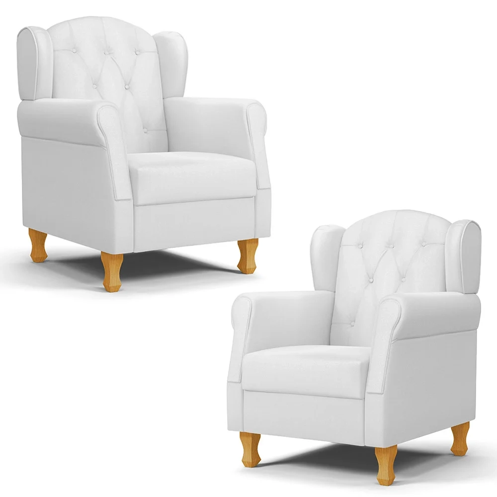 Kit 02 Poltronas de Amamentação Pés Madeira Lucy Z39 Sintético Branco - Mpozenato