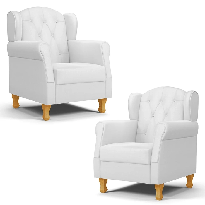 Kit 02 Poltronas de Amamentação Pés Madeira Lucy Z39 Sintético Branco - Mpozenato
