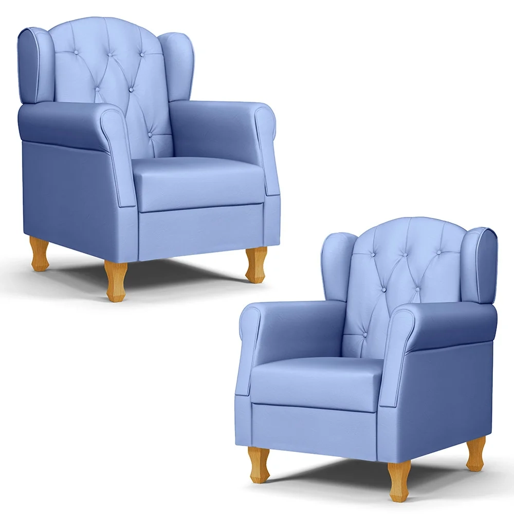 Kit 02 Poltronas de Amamentação Pés Madeira Lucy Z39 Sintético Azul - Mpozenato