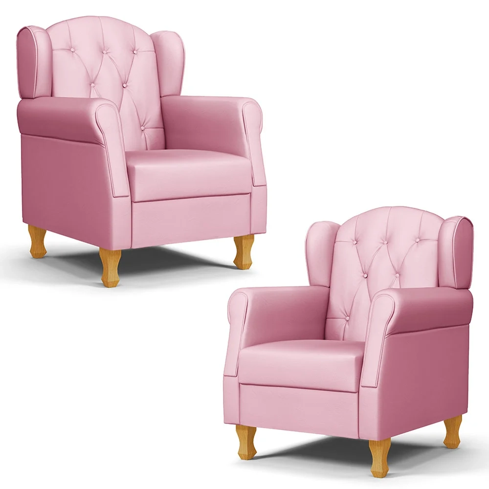 Kit 02 Poltronas de Amamentação Pés Madeira Lucy Z39 Sintético Rosa - Mpozenato