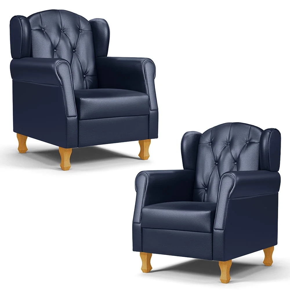 Kit 02 Poltronas de Amamentação Pés Madeira Lucy Z39 Sintético Azul Marinho - Mpozenato
