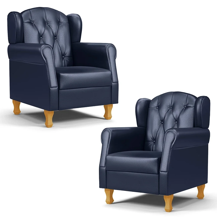 Kit 02 Poltronas de Amamentação Pés Madeira Lucy Z39 Sintético Azul Marinho - Mpozenato