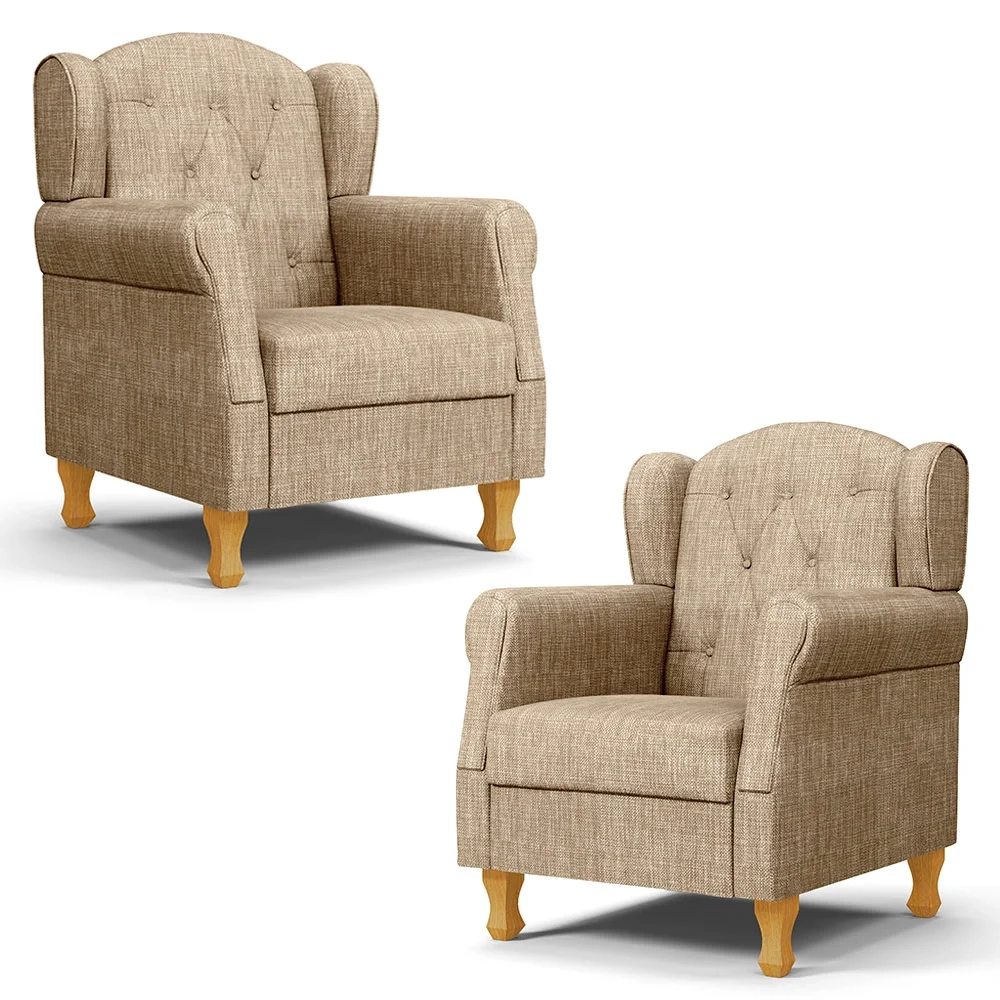 Kit 02 Poltronas de Amamentação Pés Madeira Lucy Z39 Linho Bege Escuro - Mpozenato