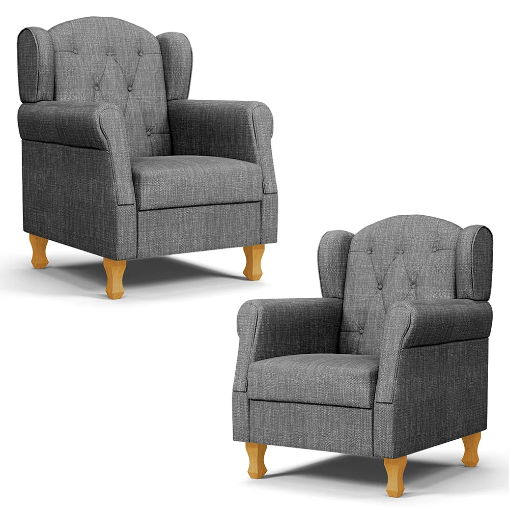 Kit 02 Poltronas de Amamentação Pés Madeira Lucy Z39 Linho Cinza Escuro - Mpozenato