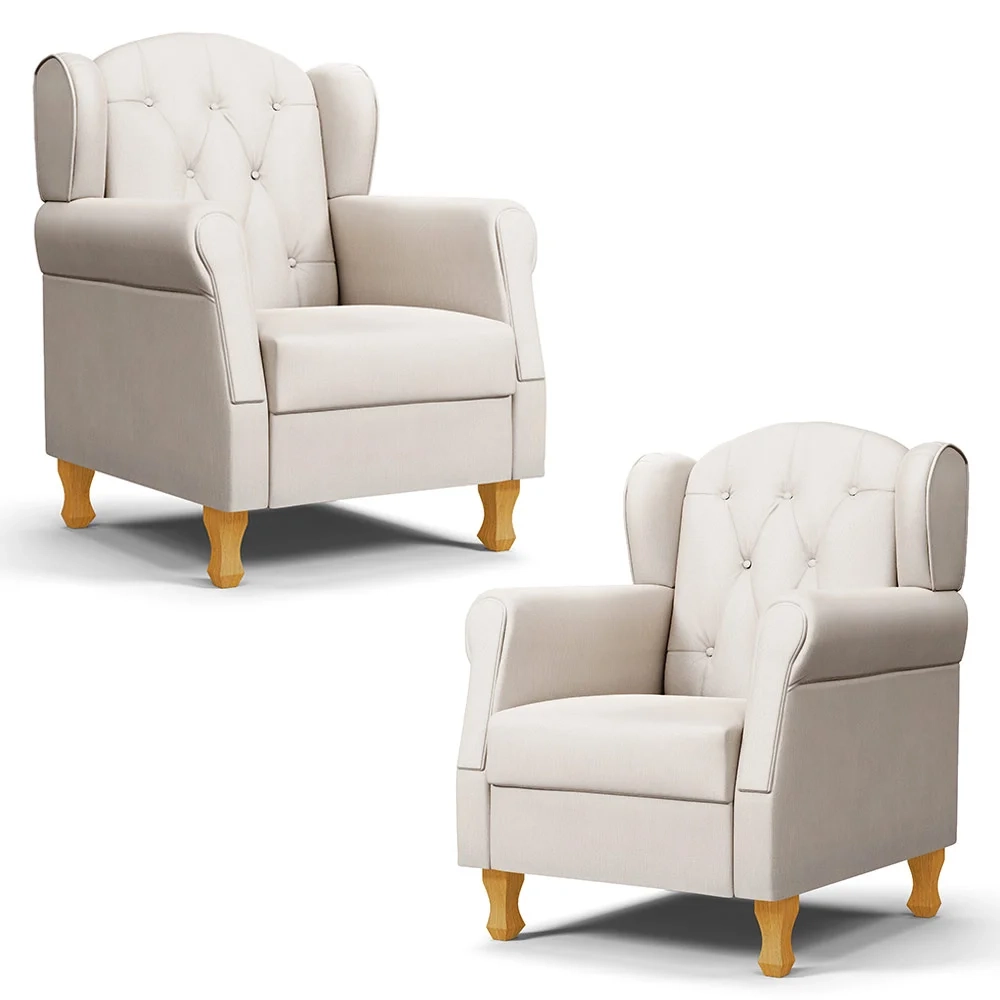 Kit 02 Poltronas de Amamentação Pés Madeira Lucy Z39 Suede Bege - Mpozenato