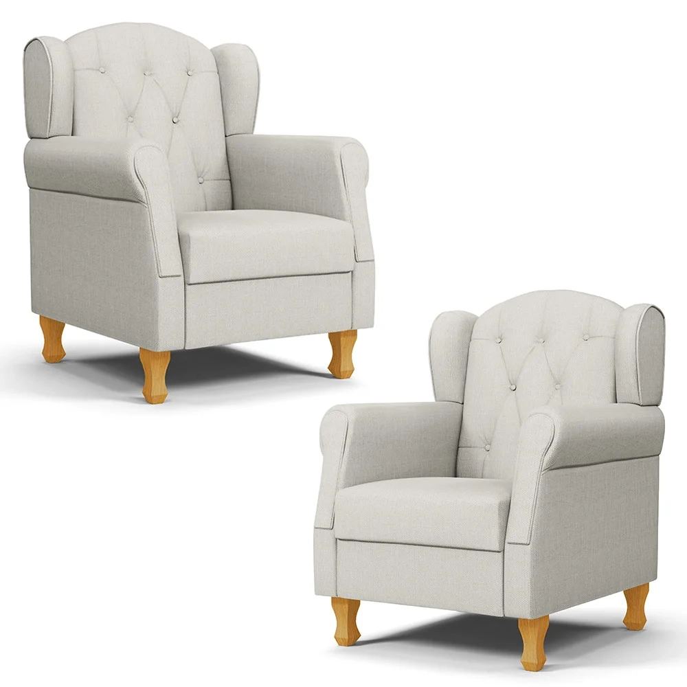 Kit 02 Poltronas de Amamentação Pés Madeira Lucy Z39 Linho Off White - Mpozenato