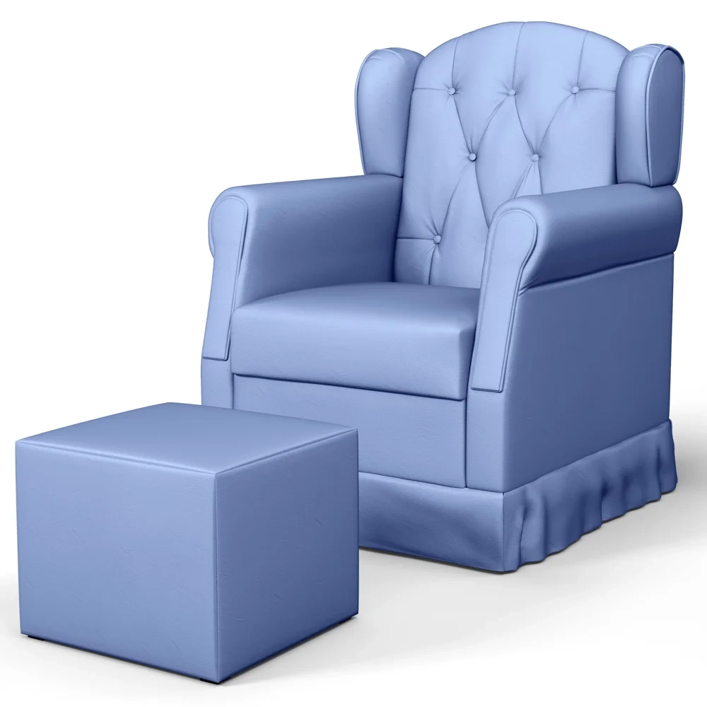 Poltrona de Amamentação Balanço e Puff Lucy Z39 Sintético Azul - Mpozenato