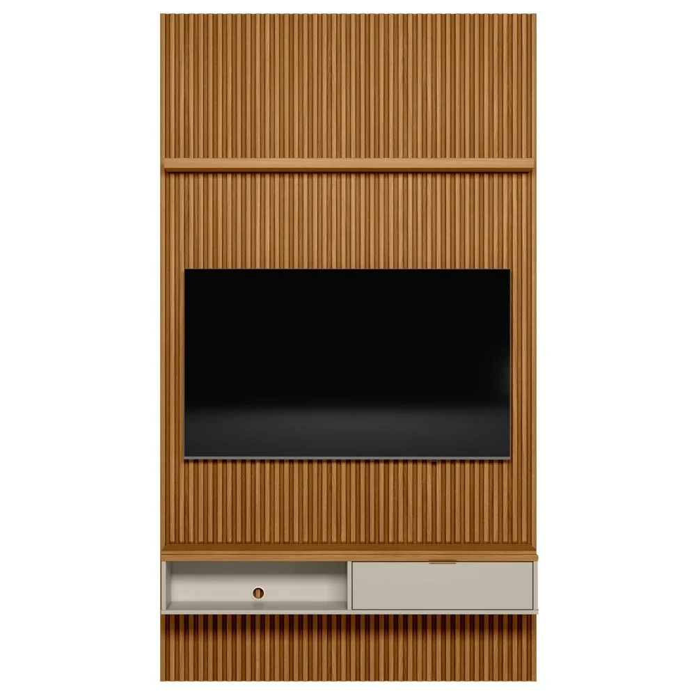 Painel Ripado para TV 60 Pol. com Bancada 141cm Prime Plus L06 Nature/Off White - Mpozenato