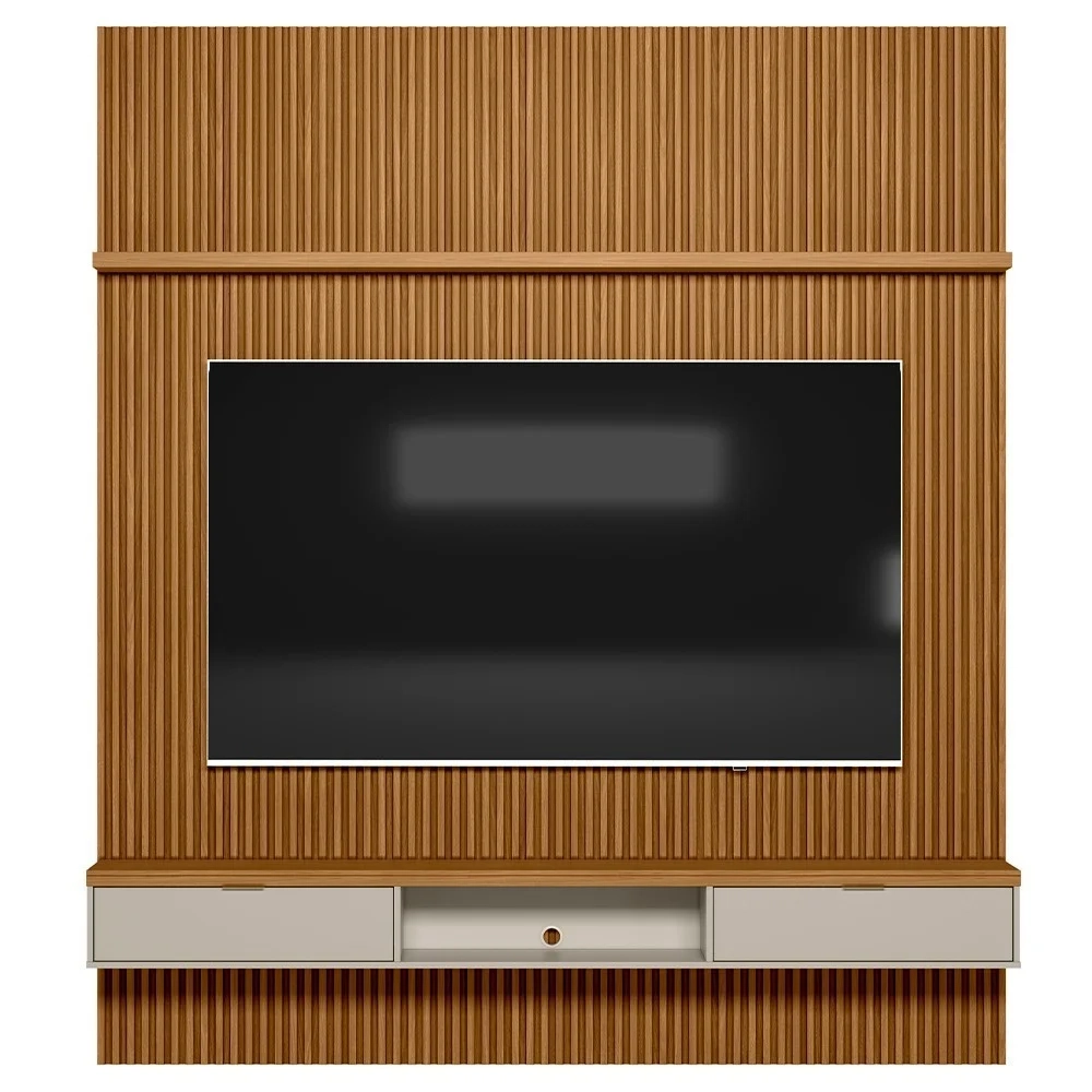 Painel Ripado para TV 75 Pol. com Bancada 219cm Prime Plus L06 Nature/Off White - Mpozenato