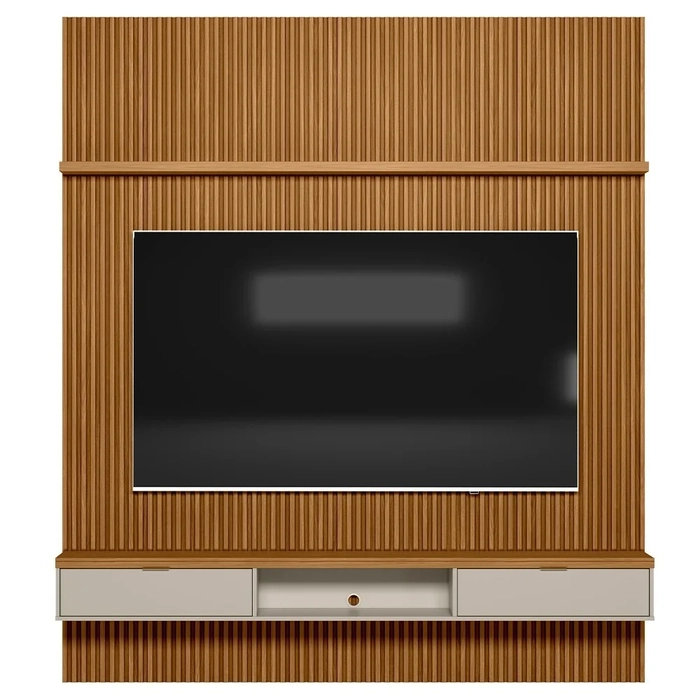 Painel Ripado para TV 75 Pol. com Bancada 219cm Prime Plus L06 Nature/Off White - Mpozenato