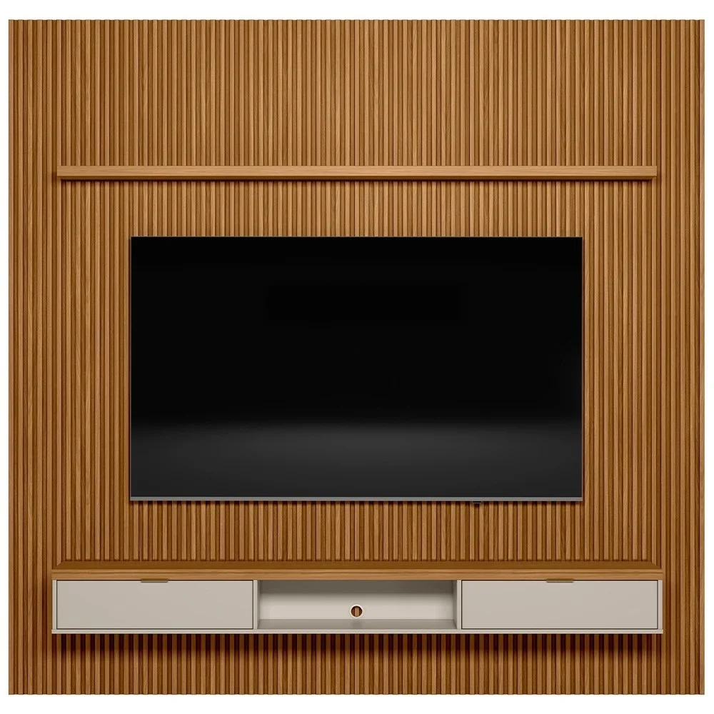 Painel Ripado para TV 75 Pol. com Bancada 258cm Prime Plus L06 Nature/Off White - Mpozenato