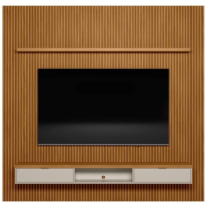 Painel Ripado para TV 75 Pol. com Bancada 258cm Prime Plus L06 Nature/Off White - Mpozenato