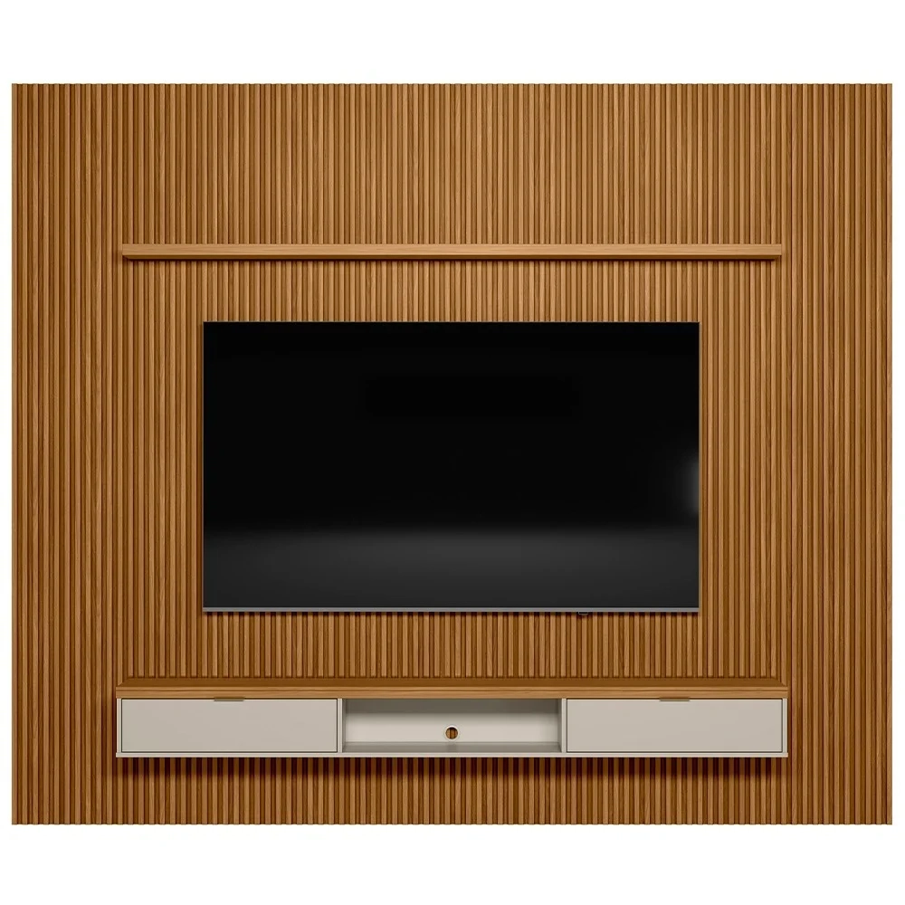 Painel Ripado para TV 75 Pol. com Bancada 297cm Prime Plus L06 Nature/Off White - Mpozenato