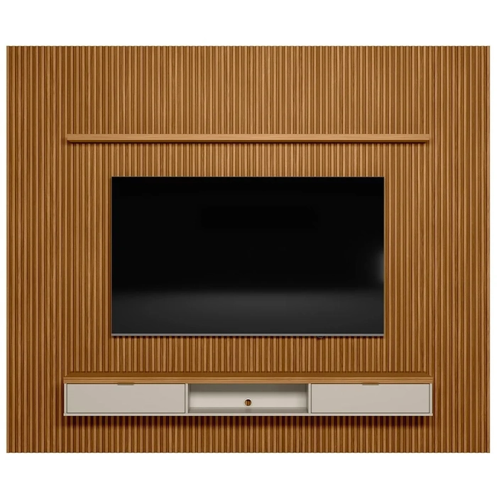 Painel Ripado para TV 75 Pol. com Bancada 297cm Prime Plus L06 Nature/Off White - Mpozenato