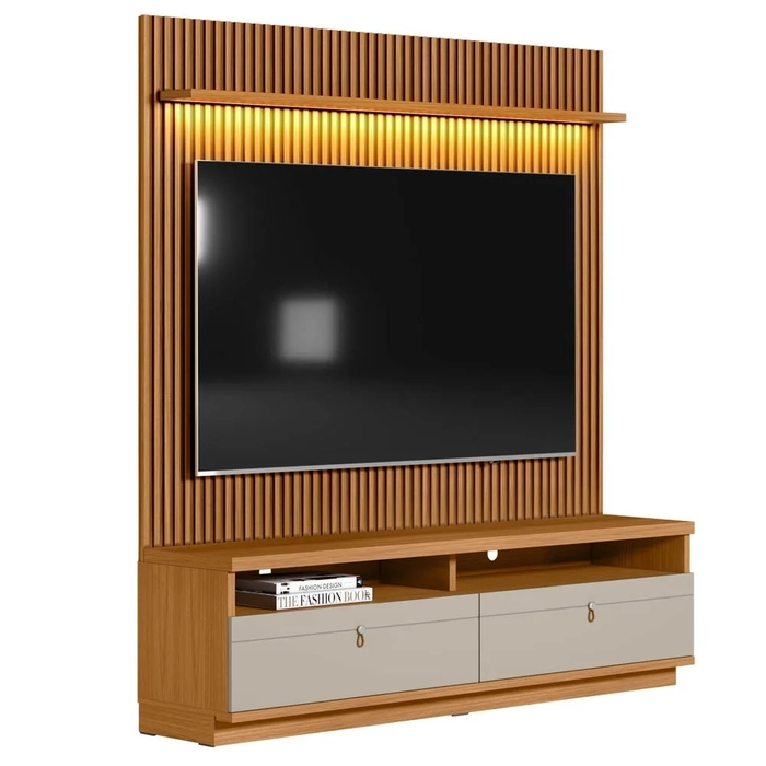 Rack com Painel Ripado para TV 75 Pol. 180cm Golden L06 Nature/Off White - Mpozenato