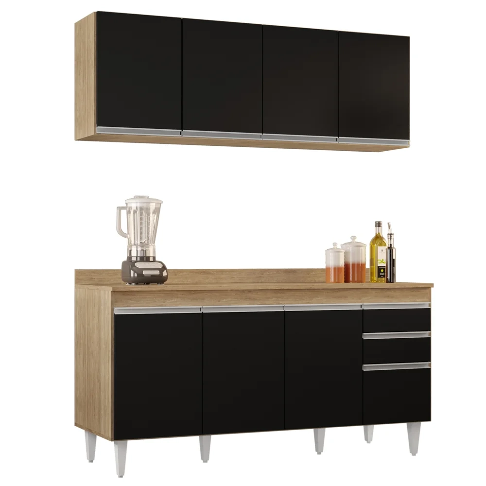 Armário Aéreo Nevada e Balcão para Pia com Tampo 160cm Arkansas Castanho/Preto - Lumil