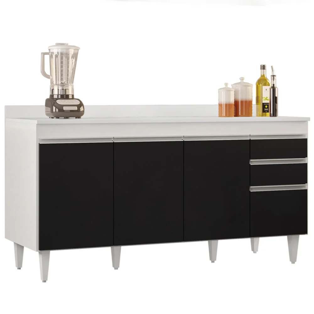 Balcão Gabinete para Pia com Tampo 160cm Arkansas Branco/Preto - Lumil