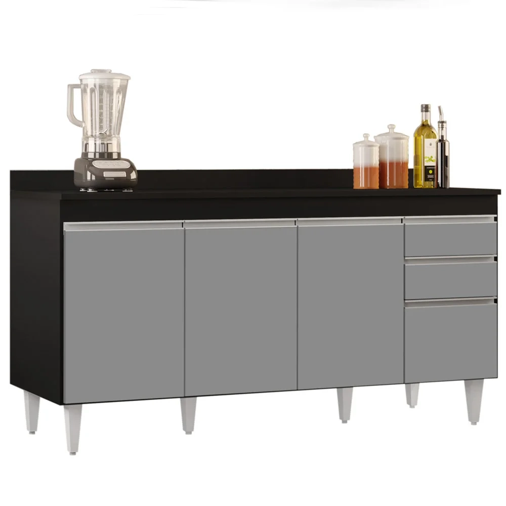 Balcão Gabinete para Pia com Tampo 160cm Arkansas Preto/Cinza - Lumil