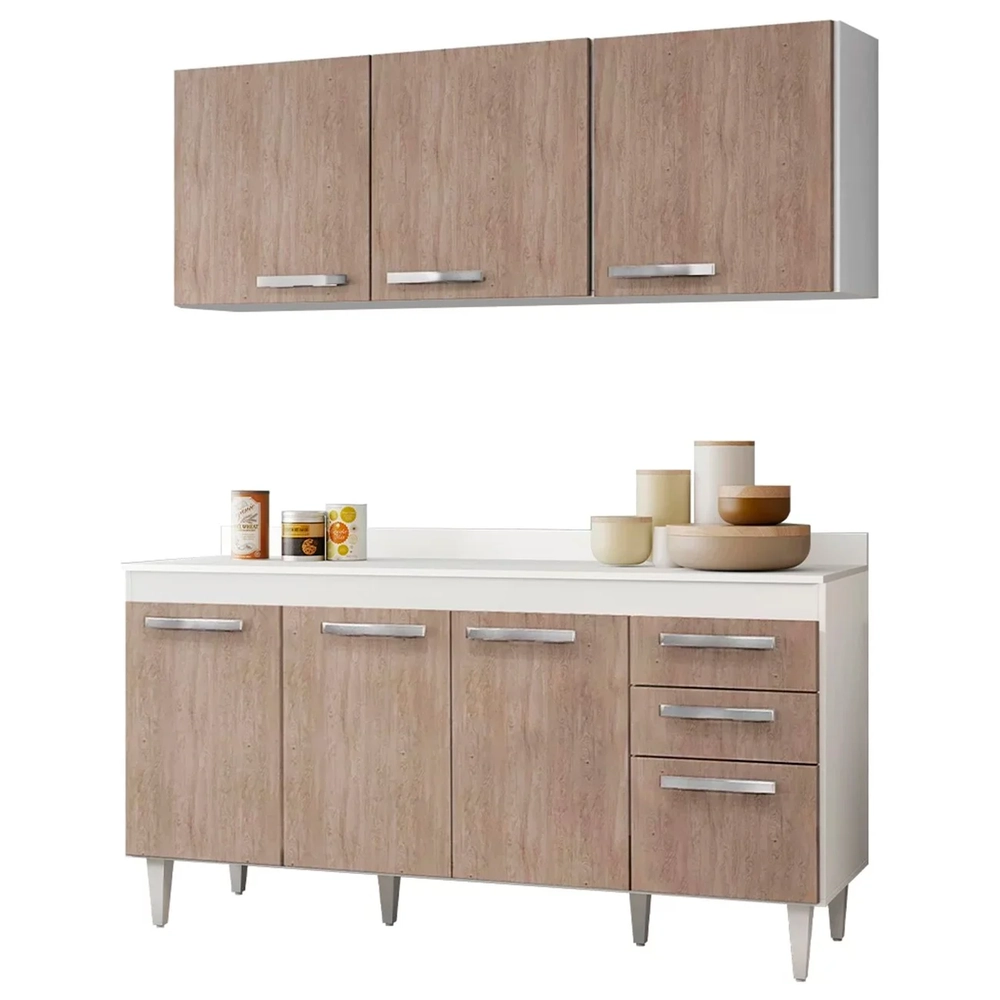 Armário Aéreo Parma e Balcão para Pia com Tampo 150cm Lisboa Branco/Castanho - Lumil