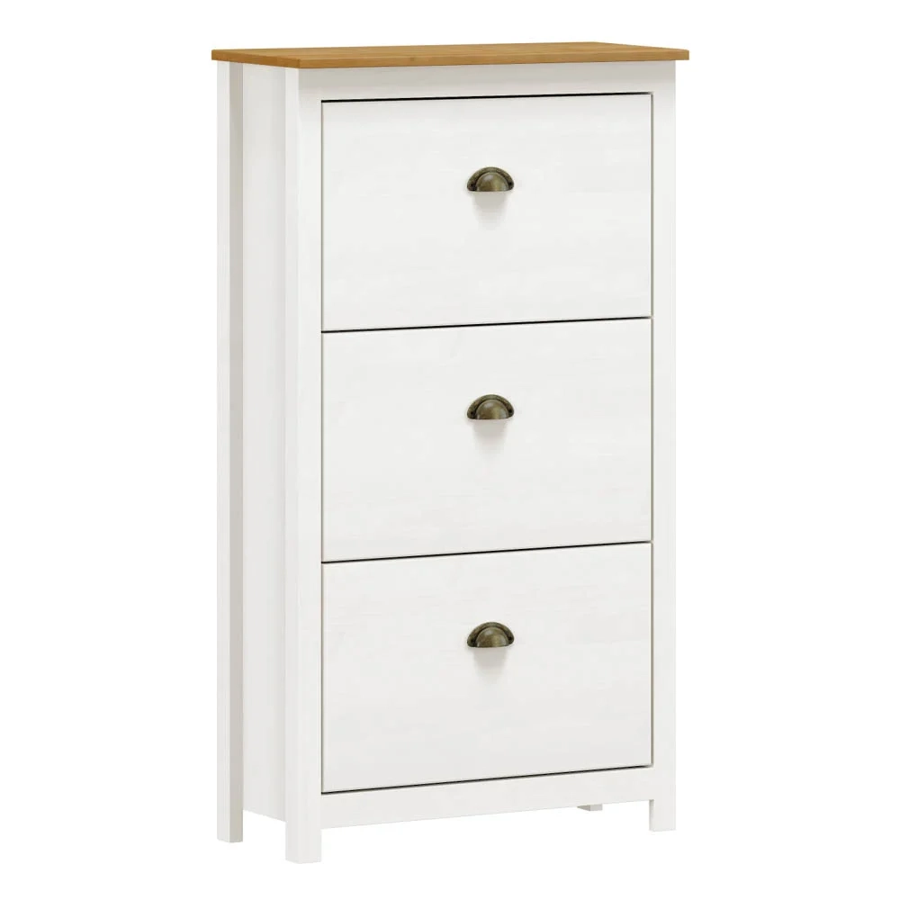 Sapateira de Madeira 3 Portas 80cm Estilo Americano Lázio F07 Branco/Carvalho - Mpozenato