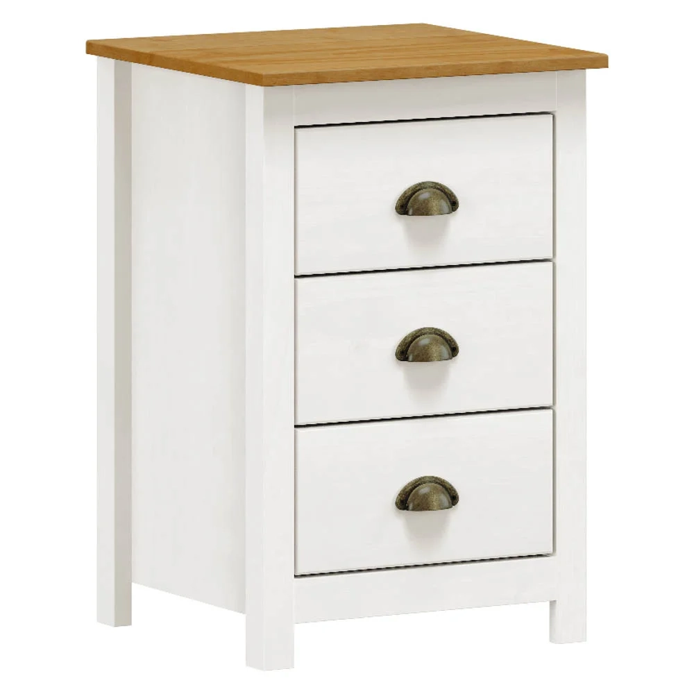 Mesa de Cabeceira 3 Gavetas 46cm Estilo Americano Lázio F07 Branco/Carvalho - Mpozenato