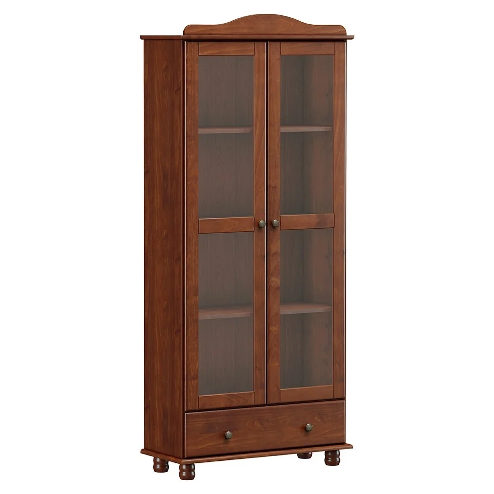 Cristaleira de Madeira 2 Portas de Vidro 1 Gaveta Rubia F07 Café - Mpozenato