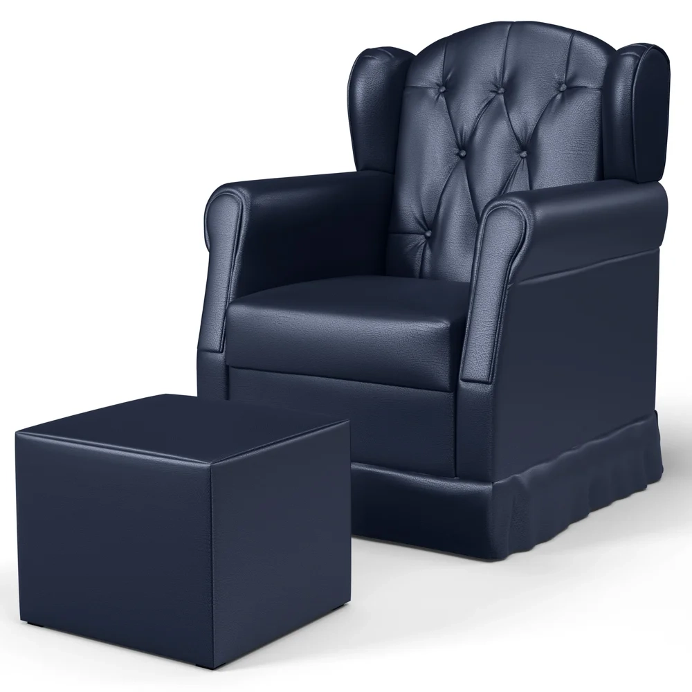 Poltrona de Amamentação Balanço e Puff Lucy Z39 Sintético Azul Marinho - Mpozenato