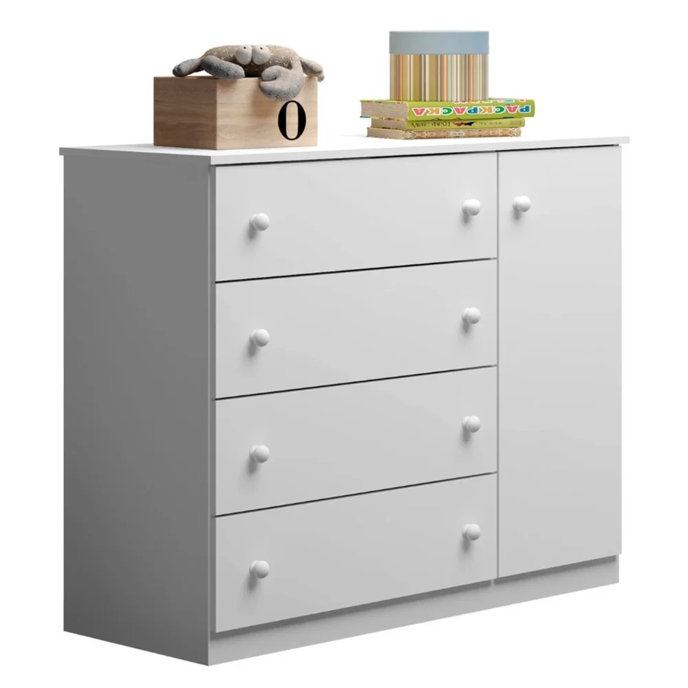 Cômoda Infantil 1 Porta 4 Gavetas Ellie Z39 Branco - Mpozenato