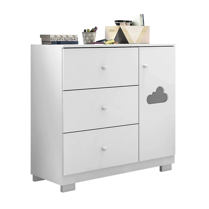 Cômoda Infantil 1 Porta 3 Gavetas Amora Z39 Branco - Mpozenato