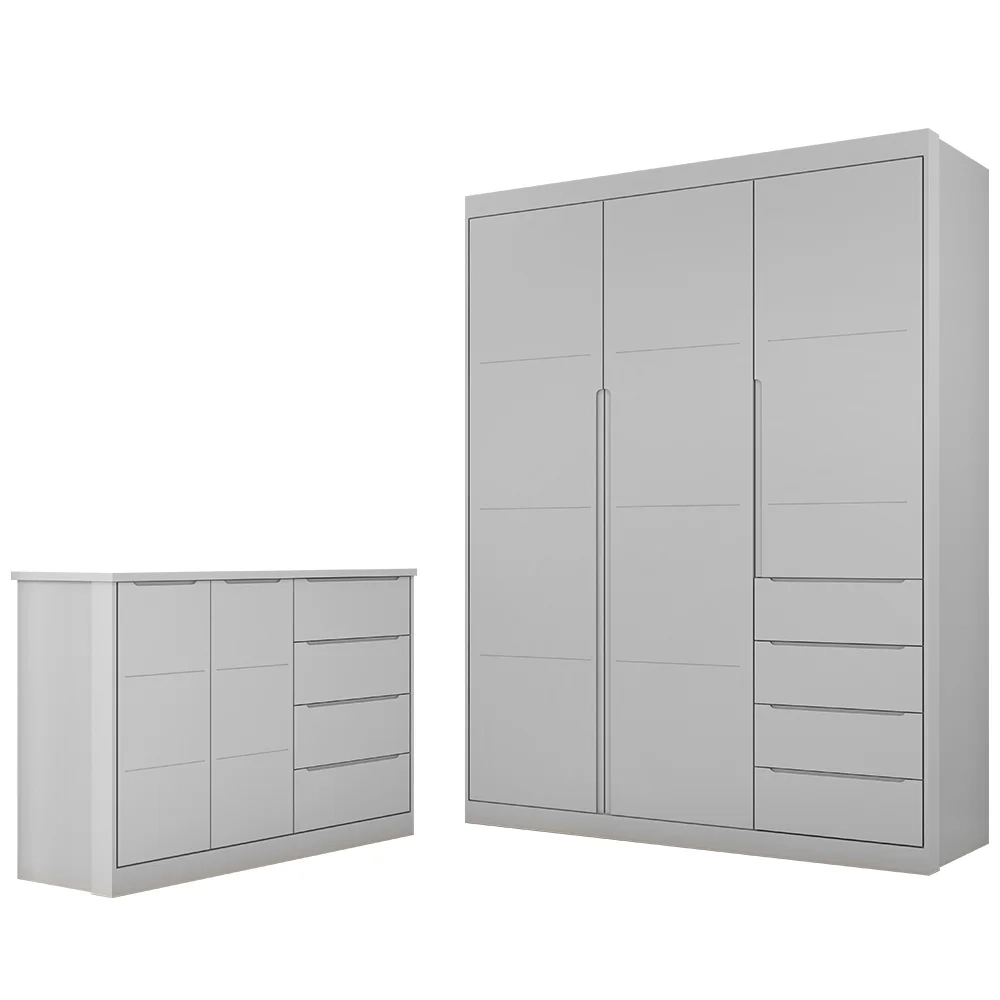 Jogo de Quarto Infantil Guarda Roupa e Cômoda Lua Z39 Cinza - Mpozenato