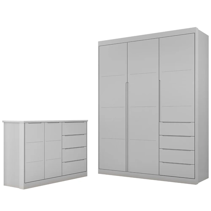 Jogo de Quarto Infantil Guarda Roupa e Cômoda Lua Z39 Cinza - Mpozenato
