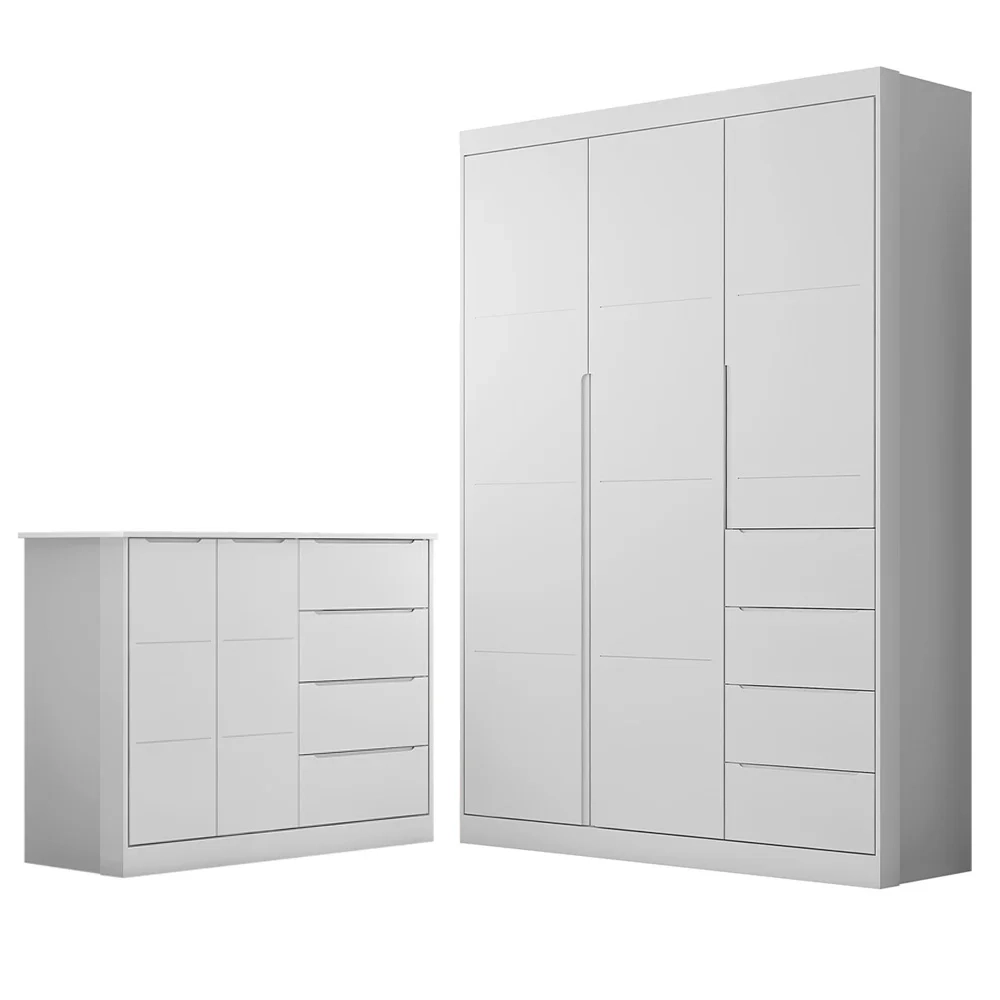 Jogo de Quarto Infantil Guarda Roupa e Cômoda Lilly Z39 Branco - Mpozenato