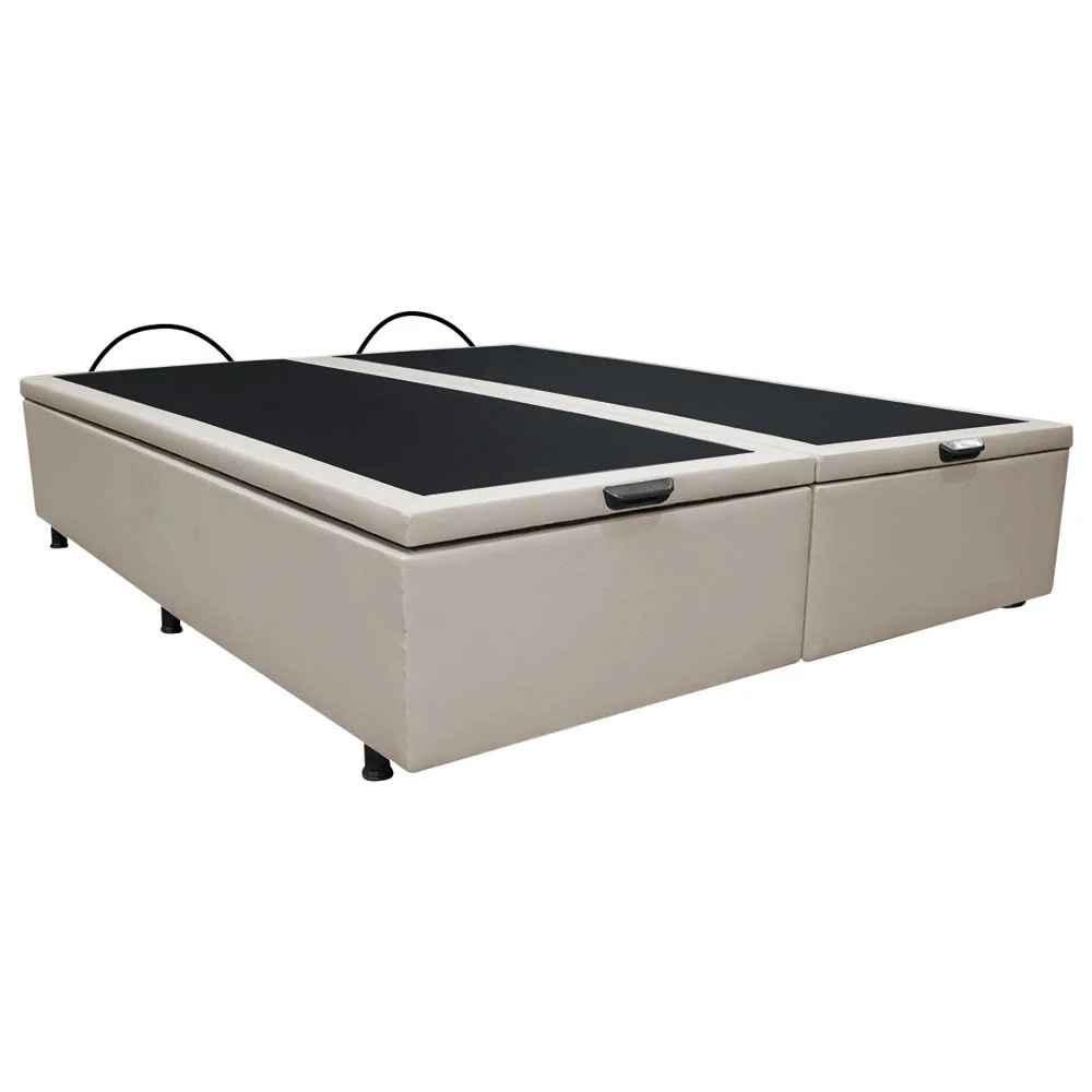 Base Box Baú para Cama Casal King 192x203cm Bipartido Liz S05 Sintético Bege - Mpozenato