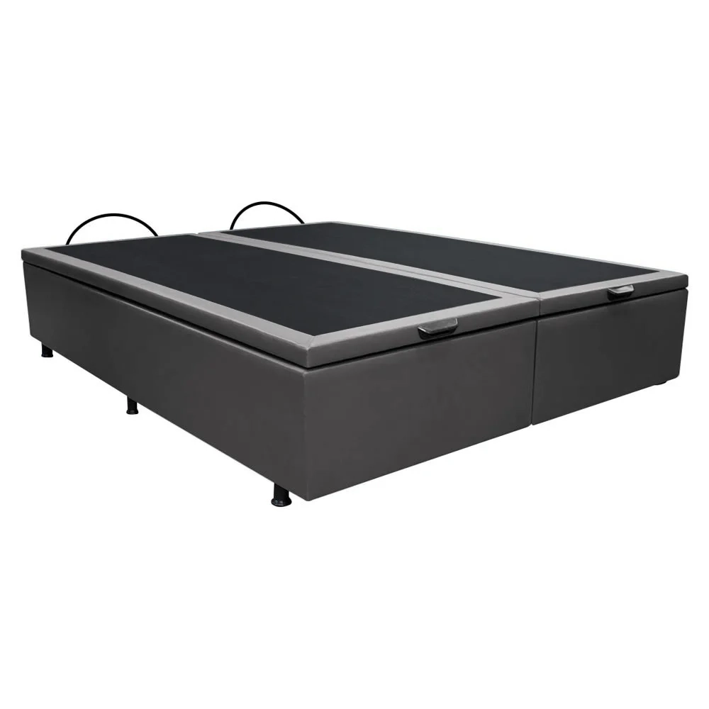 Base Box Baú para Cama Casal King 192x203cm Bipartido Liz S05 Sintético Cinza - Mpozenato