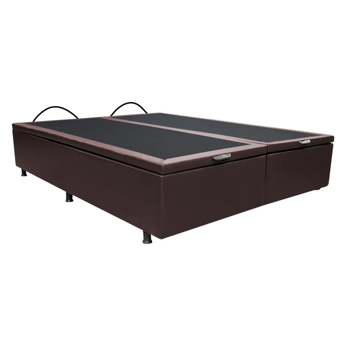 Base Box Baú para Cama Casal King 192x203cm Bipartido Liz S05 Sintético Marrom - Mpozenato