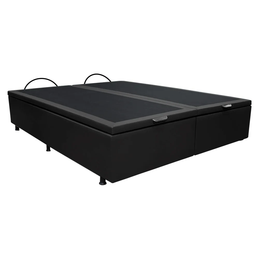 Base Box Baú para Cama Casal Queen 158x198cm Bipartido Liz S05 Sintético Preto - Mpozenato