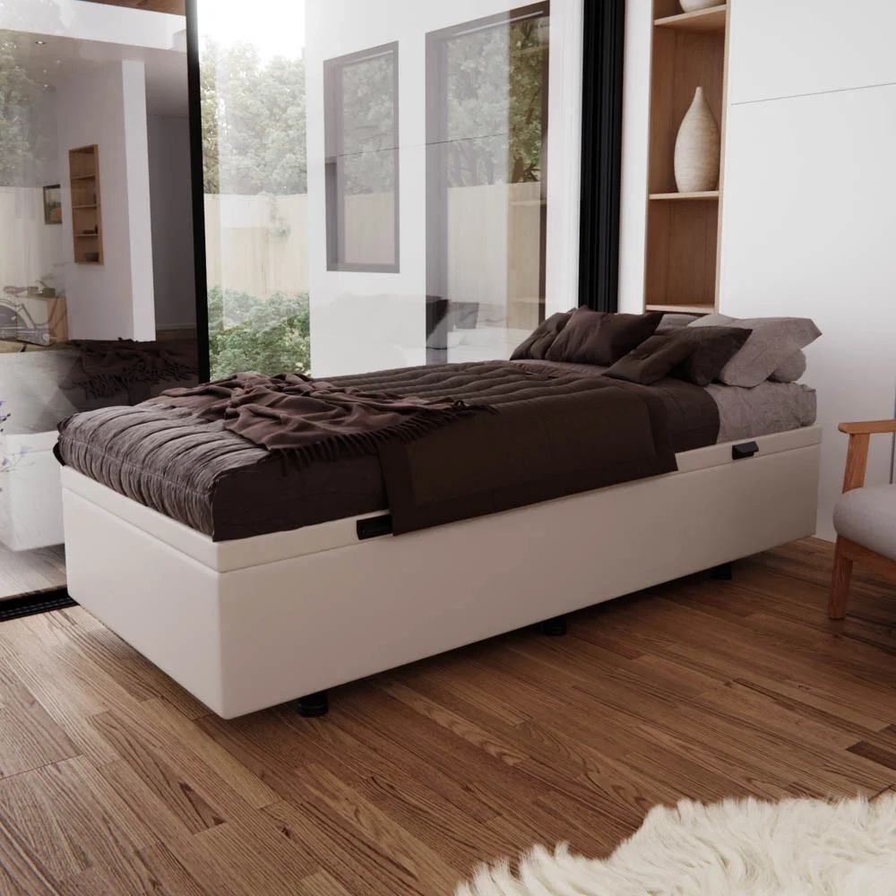 Base Box Baú para Cama Solteiro 88x188cm Liz S05 Sintético Bege - Mpozenato