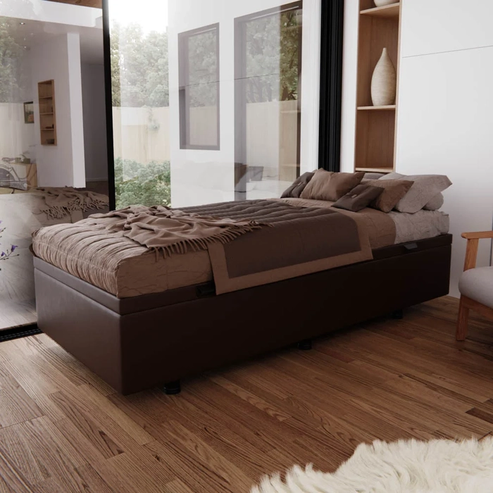 Base Box Baú para Cama Solteiro 88x188cm Liz S05 Sintético Marrom - Mpozenato