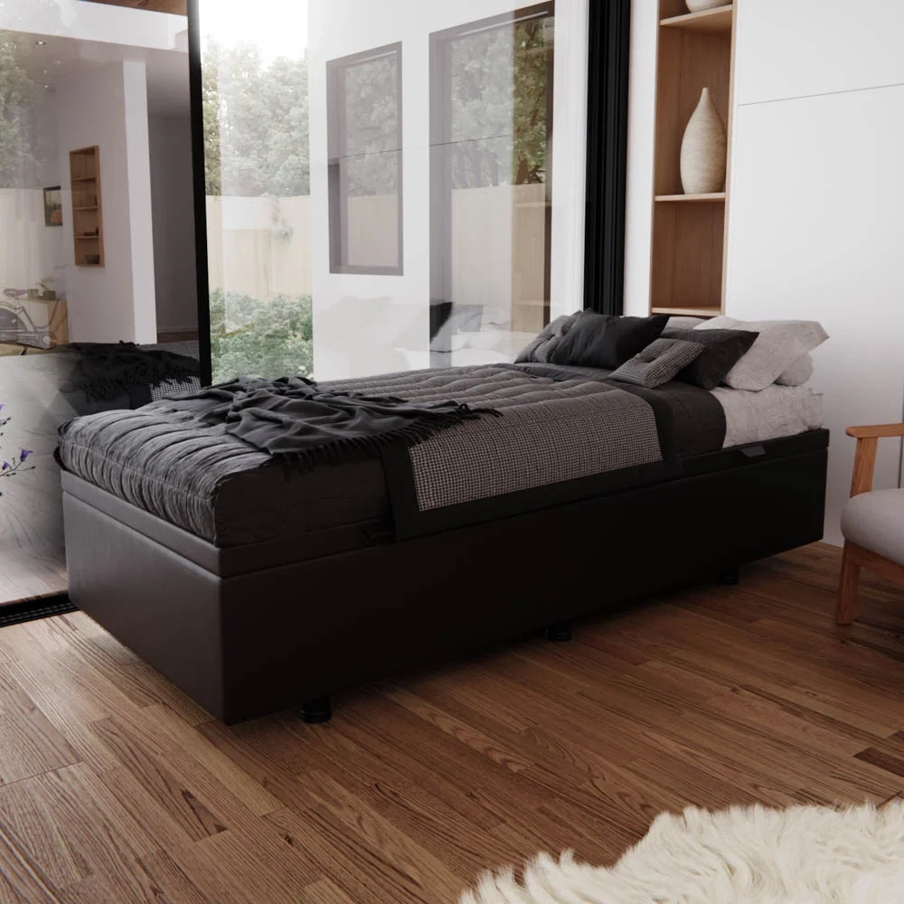 Base Box Baú para Cama Solteiro 88x188cm Liz S05 Sintético Preto - Mpozenato