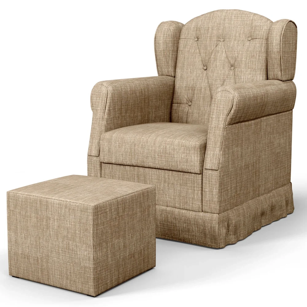 Poltrona de Amamentação Balanço e Puff Lucy Z39 Linho Bege Escuro - Mpozenato